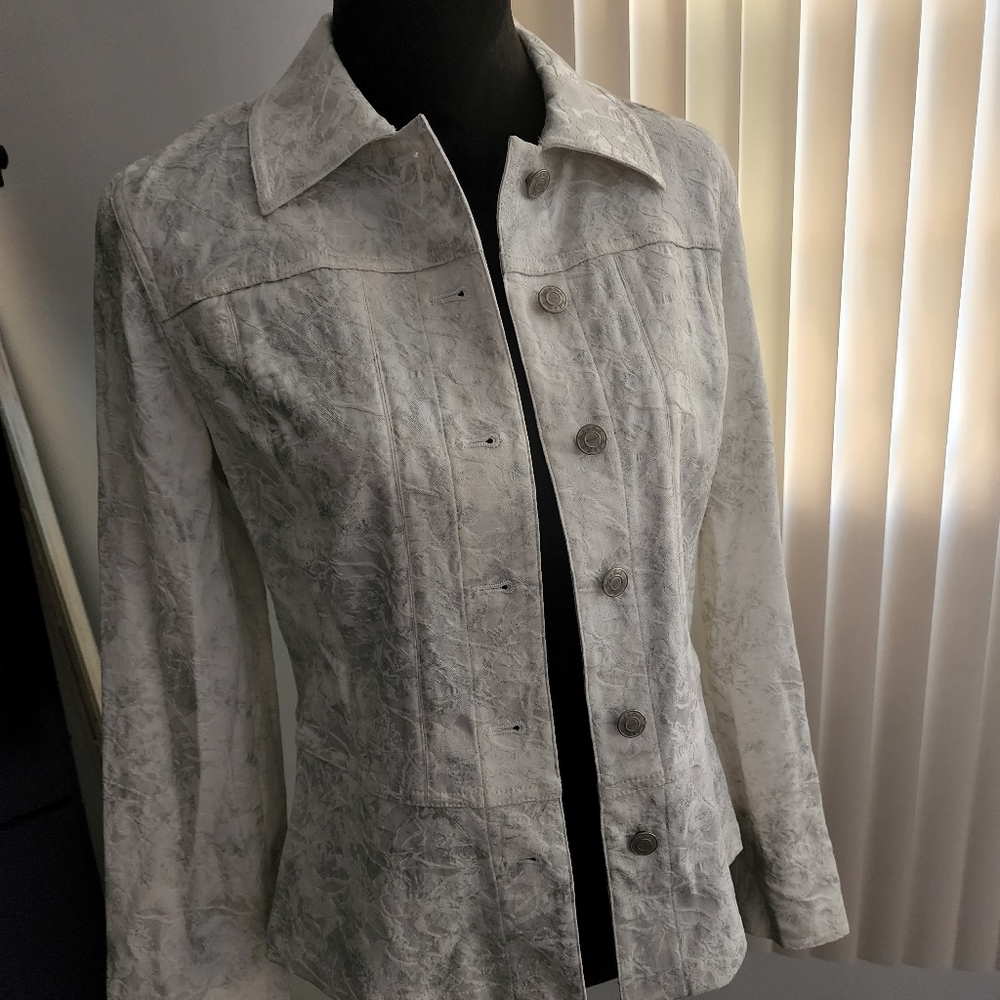 White lace jacket. Denim material. Size 4.